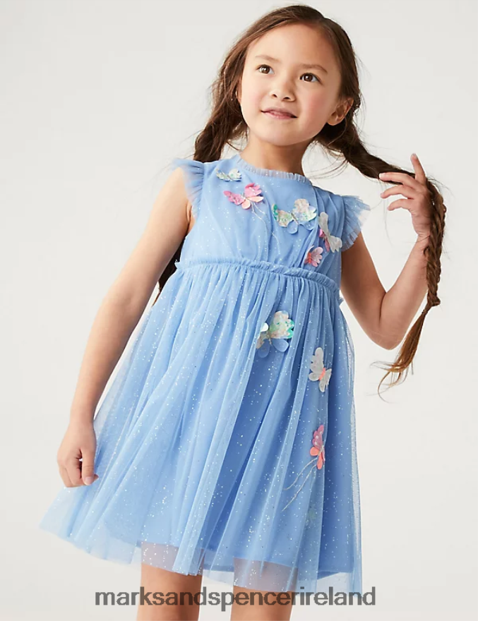 Marks & Spencer Kids Butterfly Applique Tulle Dress Blue Clothing 2VJ8DF9177