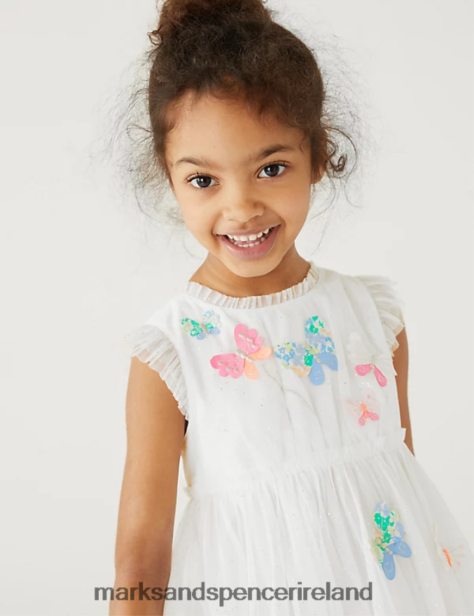 Marks & Spencer Kids Butterfly Applique Tulle Dress White Clothing 2VJ8DF8907