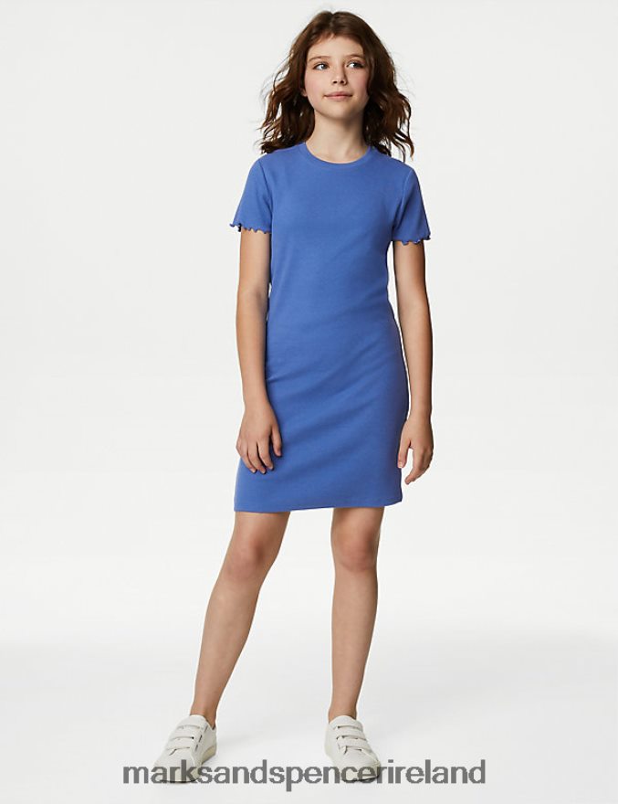 Marks & Spencer Kids Cotton Rich Dress Blue Clothing 2VJ8DF9300