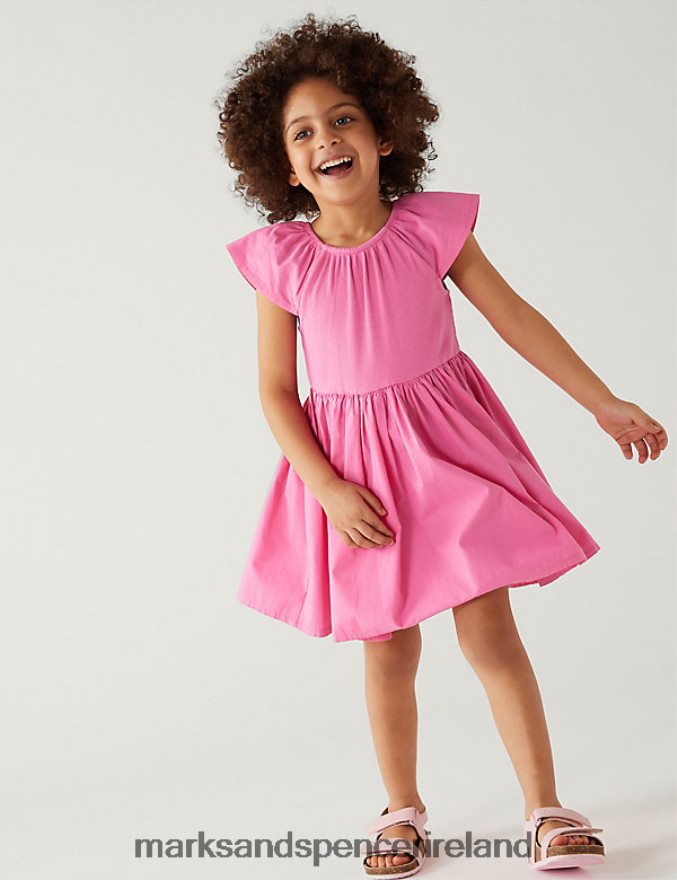 Marks & Spencer Kids Cotton Rich Frill Dress Pink Clothing 2VJ8DF9530