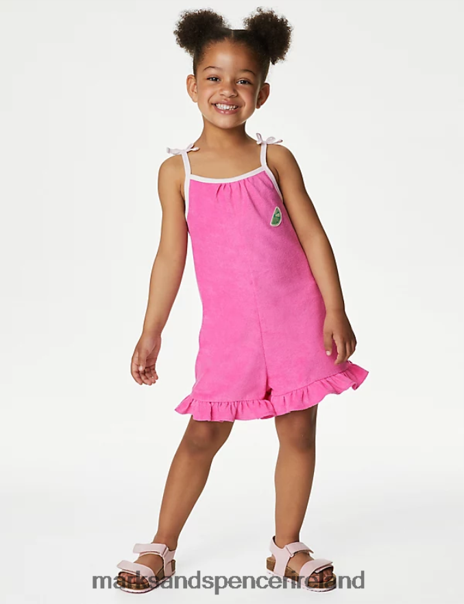 Marks & Spencer Kids Cotton Rich Lime Playsuit Pink Clothing 2VJ8DF9205