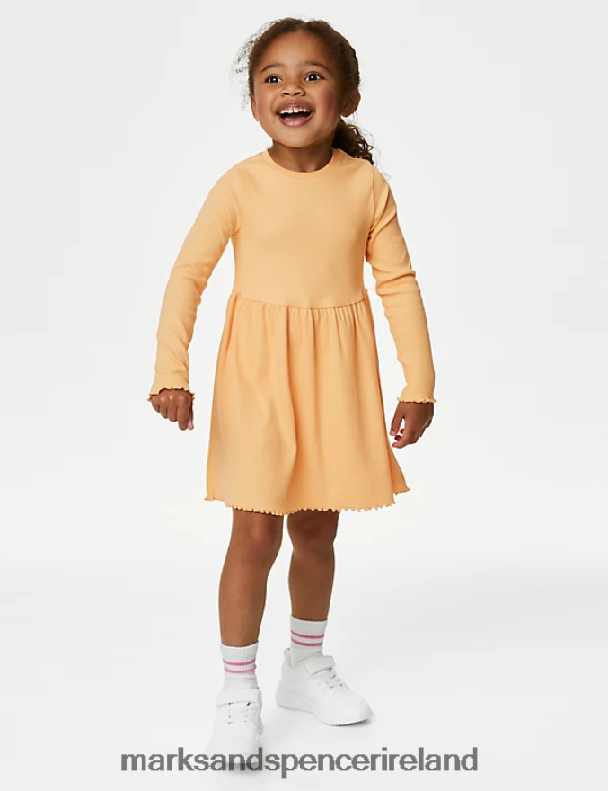 Marks & Spencer Kids Cotton Rich Ribbed Dress Clementine Clothing 2VJ8DF9111