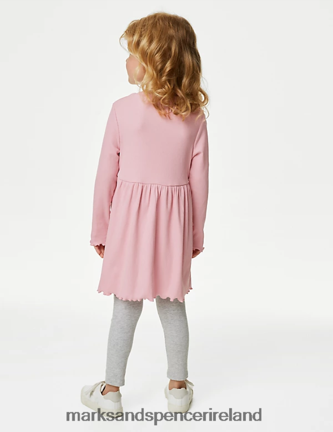 Marks & Spencer Kids Cotton Rich Ribbed Dress Pink Clothing 2VJ8DF9110