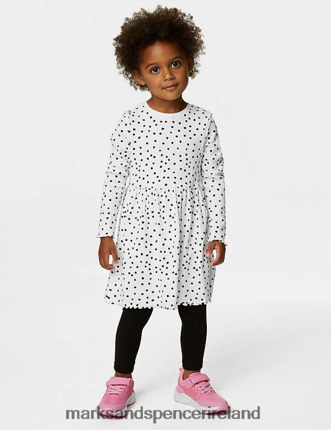 Marks & Spencer Kids Cotton Rich Spotted Dress White Clothing 2VJ8DF8845