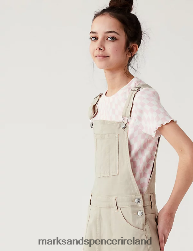 Marks & Spencer Kids Denim Pinafore Ecru Clothing 2VJ8DF9462
