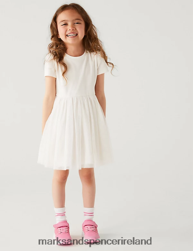 Marks & Spencer Kids Glitter Tulle Dress Ivory Clothing 2VJ8DF9299