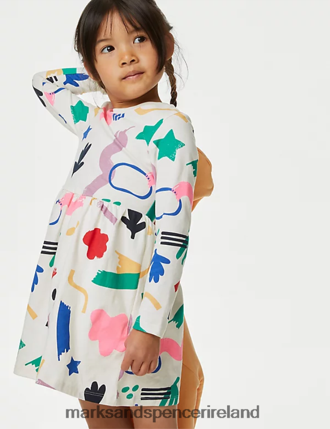 Marks & Spencer Kids Pure Cotton Abstract Print Dress Multi Clothing 2VJ8DF8798