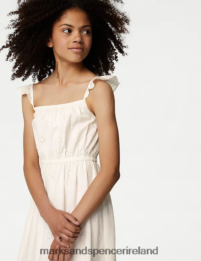 Marks & Spencer Kids Pure Cotton Broderie Dress Ivory Clothing 2VJ8DF9317