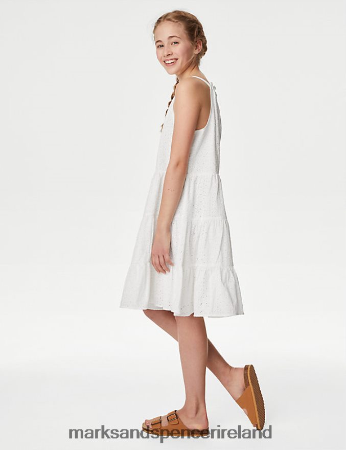 Marks & Spencer Kids Pure Cotton Broderie Dress White Clothing 2VJ8DF9699