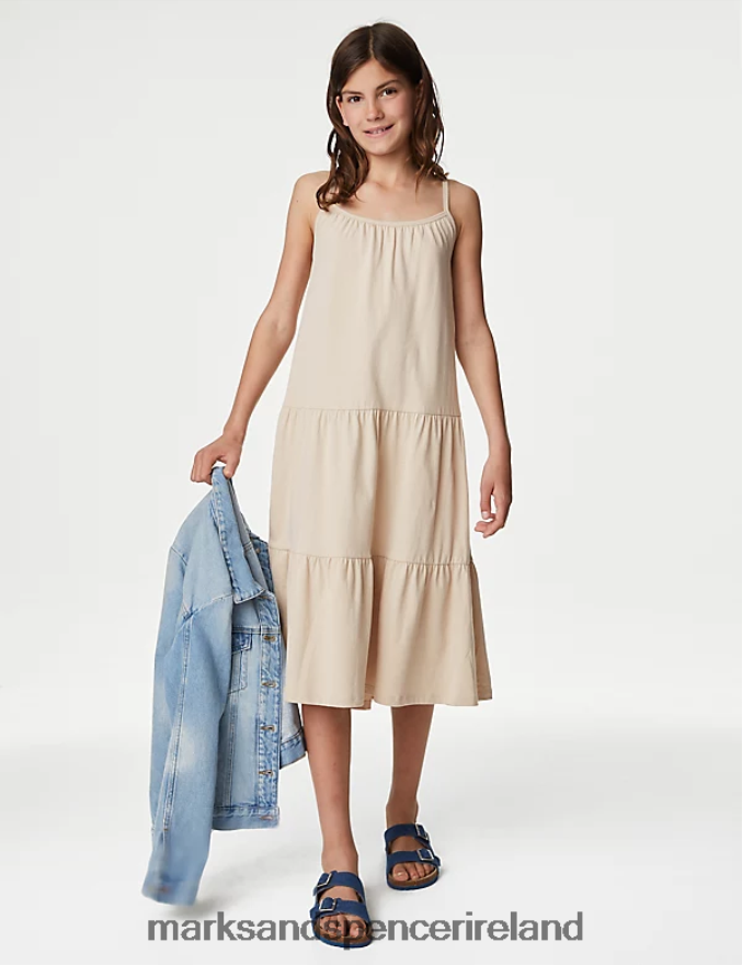 Marks & Spencer Kids Pure Cotton Dress Neutral Clothing 2VJ8DF9497