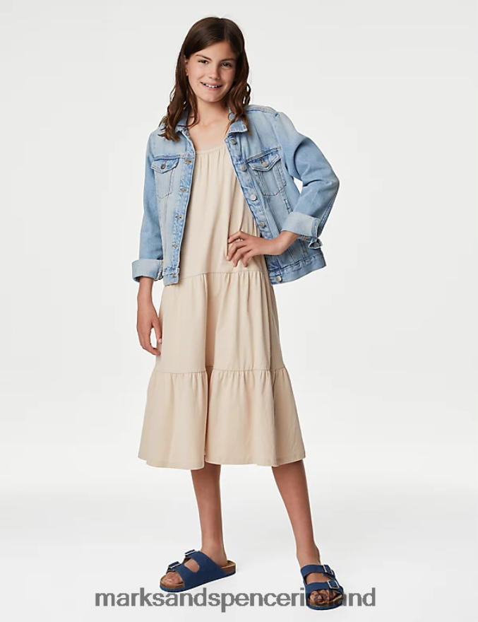 Marks & Spencer Kids Pure Cotton Dress Neutral Clothing 2VJ8DF9497