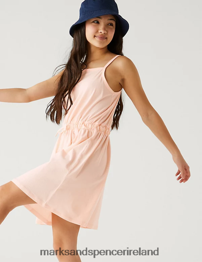 Marks & Spencer Kids Pure Cotton Dress Peach Clothing 2VJ8DF9863
