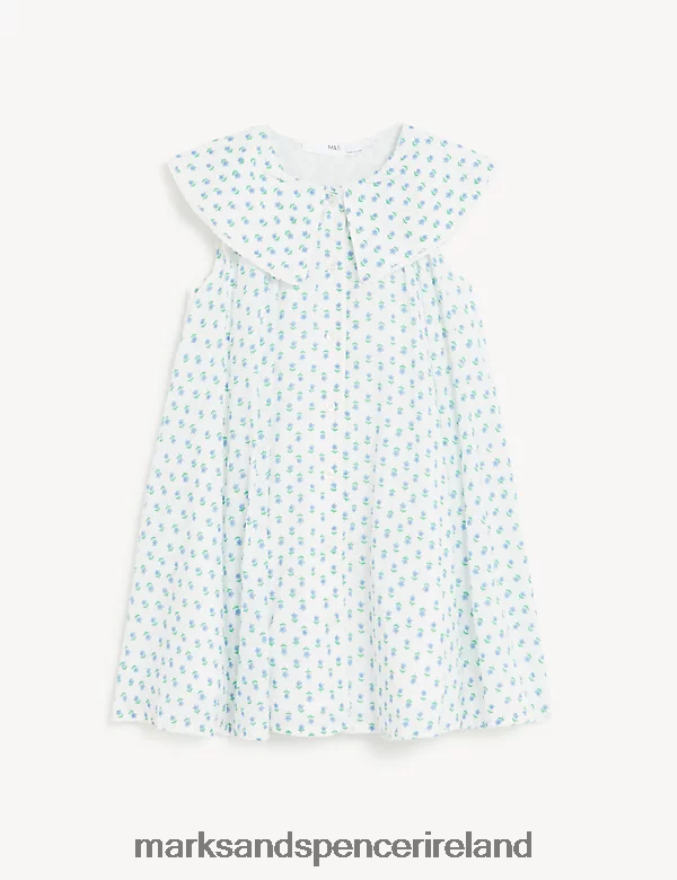 Marks & Spencer Kids Pure Cotton Floral Dress White Mix Clothing 2VJ8DF9619