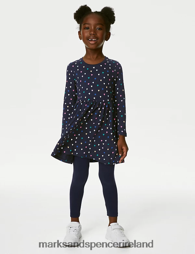 Marks & Spencer Kids Pure Cotton Heart Dress Navy Clothing 2VJ8DF8804