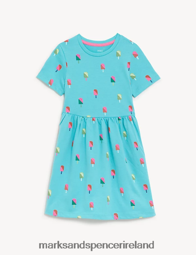 Marks & Spencer Kids Pure Cotton Ice Cream Dress Aqua Clothing 2VJ8DF9251