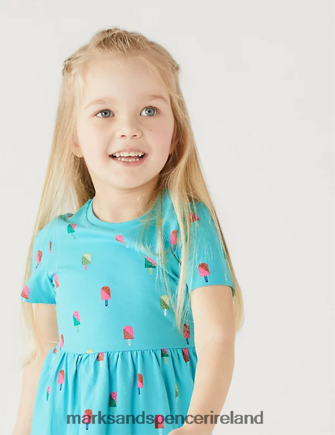 Marks & Spencer Kids Pure Cotton Ice Cream Dress Aqua Clothing 2VJ8DF9251