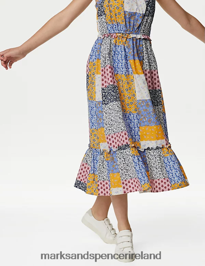 Marks & Spencer Kids Pure Cotton Patchwork Print Dress Multi Clothing 2VJ8DF9162