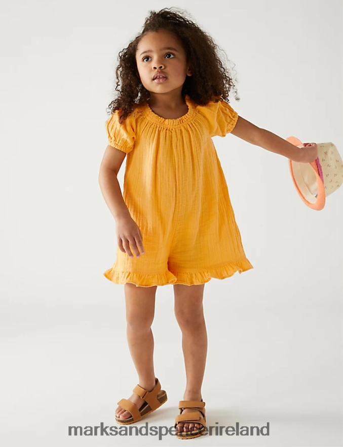 Marks & Spencer Kids Pure Cotton Playsuit Clementine Clothing 2VJ8DF9701