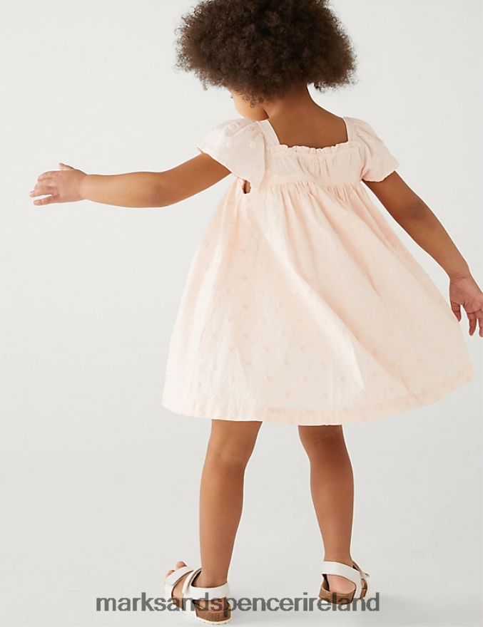 Marks & Spencer Kids Pure Cotton Spotted Dress Pink Clothing 2VJ8DF9704
