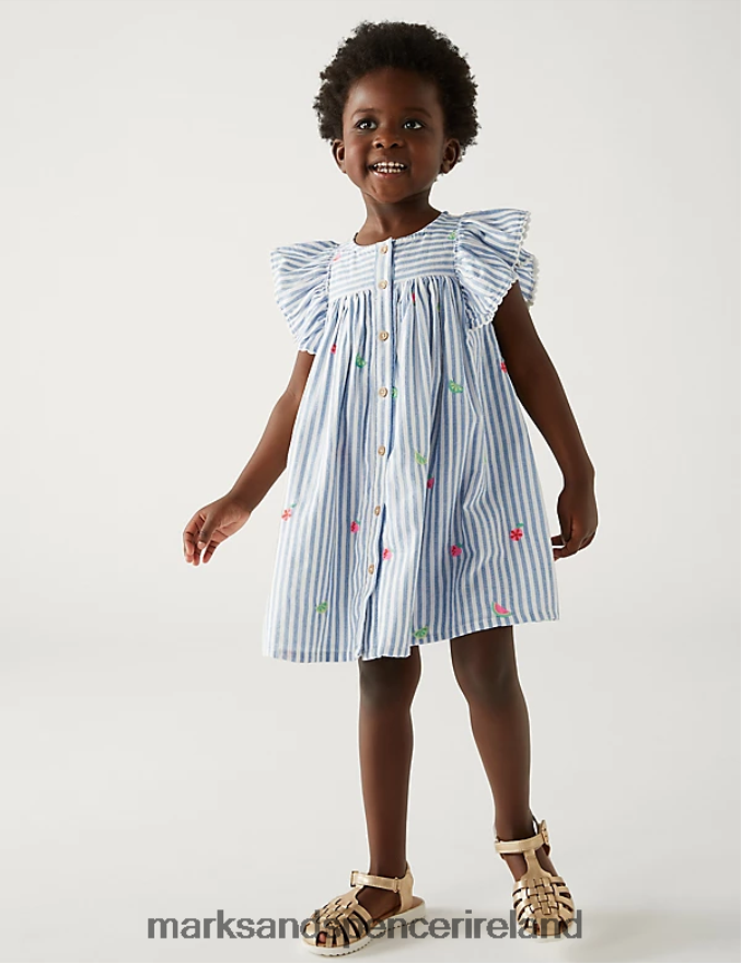 Marks & Spencer Kids Pure Cotton Striped Dress Multi Clothing 2VJ8DF9105