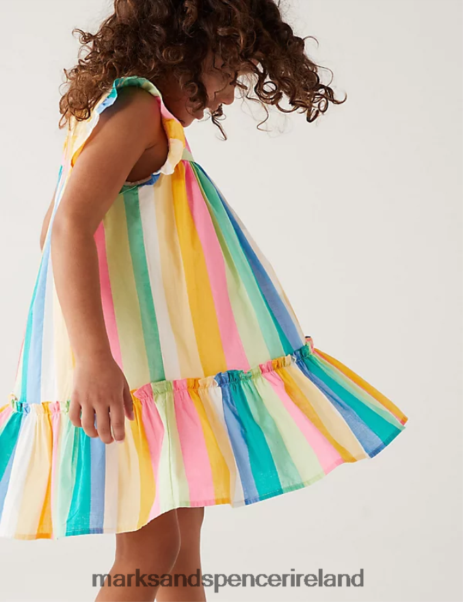 Marks & Spencer Kids Pure Cotton Striped Dress Multi Clothing 2VJ8DF9579