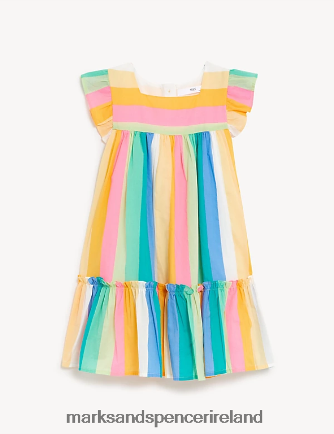 Marks & Spencer Kids Pure Cotton Striped Dress Multi Clothing 2VJ8DF9579