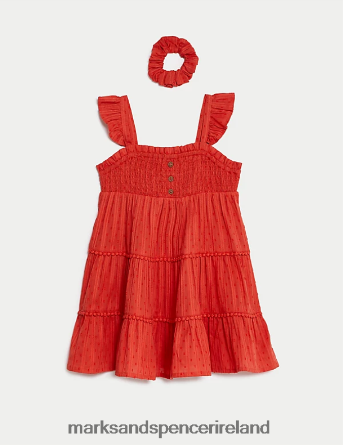 Marks & Spencer Kids Pure Cotton Tiered Dress Copper Rose Clothing 2VJ8DF9066