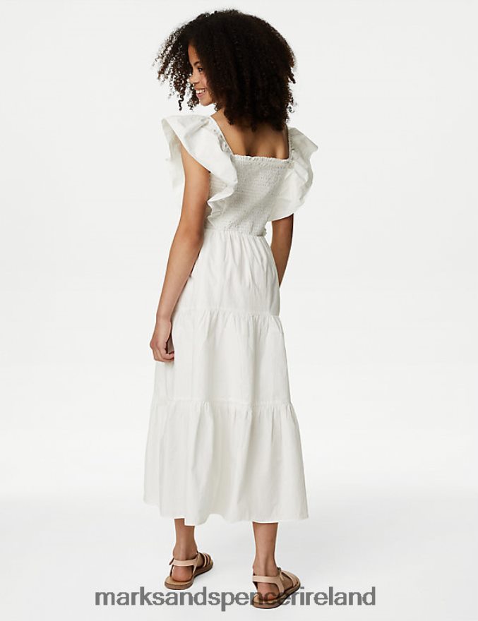 Marks & Spencer Kids Pure Cotton Tiered Dress Ivory Clothing 2VJ8DF9090
