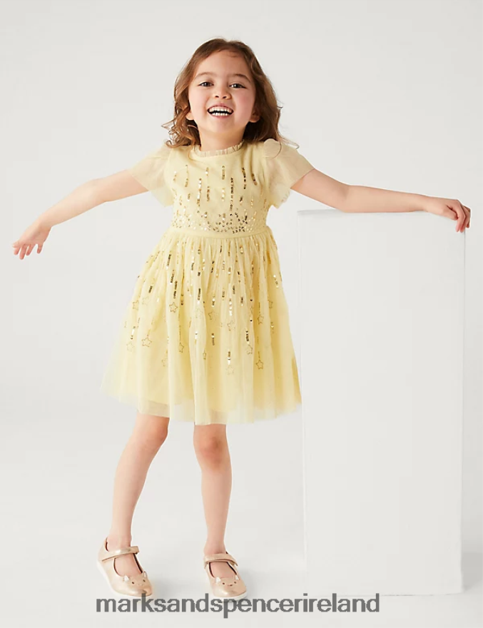 Marks & Spencer Kids Sequin Party Dress Yellow Clothing 2VJ8DF9307