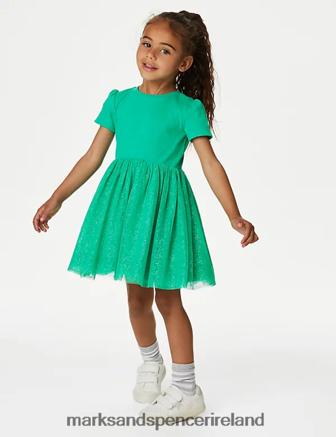 Marks & Spencer Kids Tulle Glitter Dress Bright Jade Clothing 2VJ8DF9399