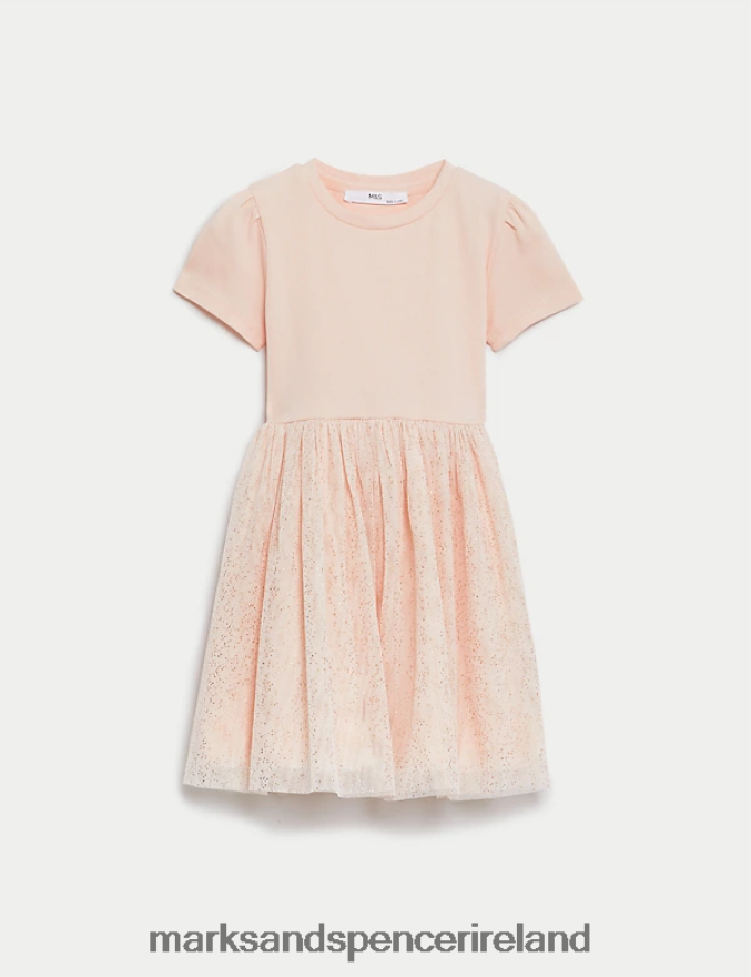 Marks & Spencer Kids Tulle Glitter Dress Light Peach Clothing 2VJ8DF9641