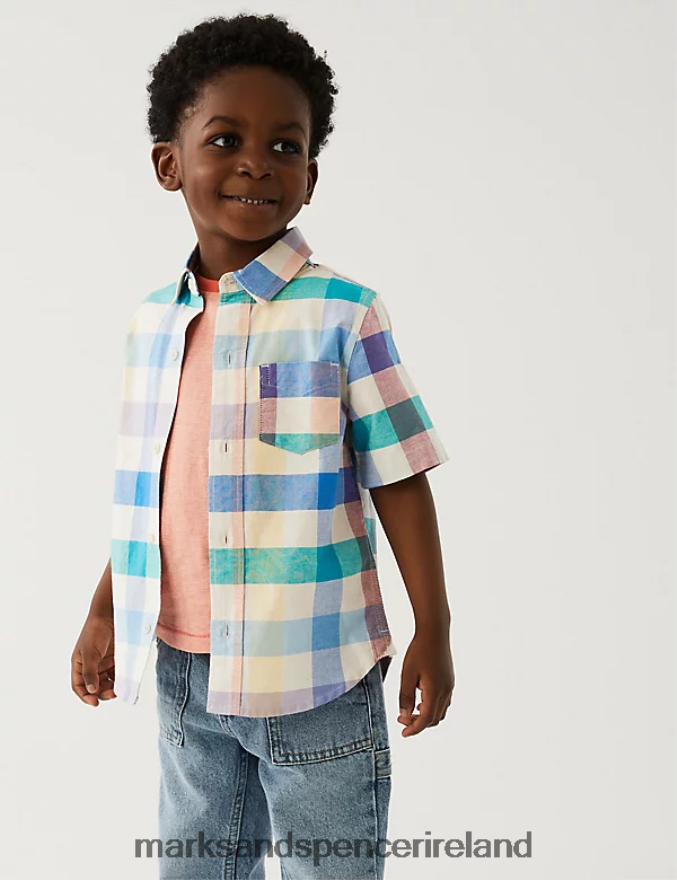 Marks & Spencer Kids Pure Cotton Checked Shirt Multi Clothing 2VJ8DF7844