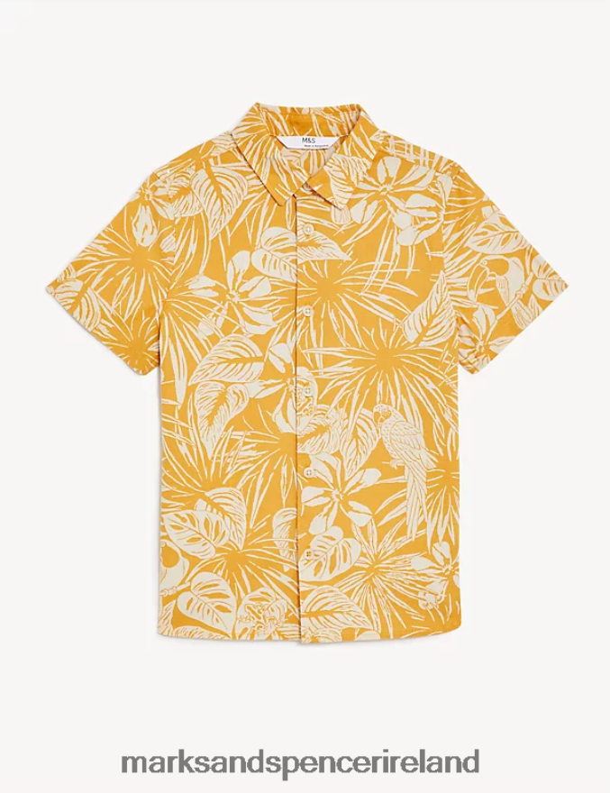 Marks & Spencer Kids Pure Cotton Parrot Print Shirt Yellow Mix Clothing 2VJ8DF8425