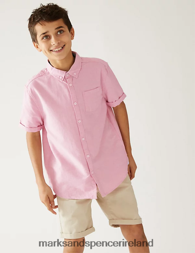 Marks & Spencer Kids Pure Cotton Plain Shirt Pink Clothing 2VJ8DF8188