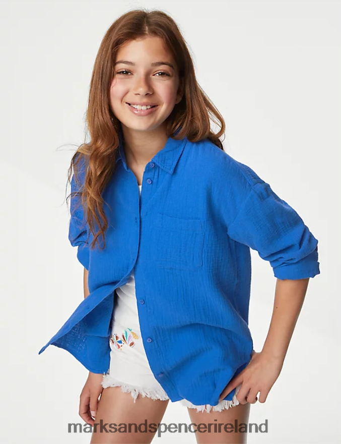 Marks & Spencer Kids Pure Cotton Shirt Blue Clothing 2VJ8DF8750