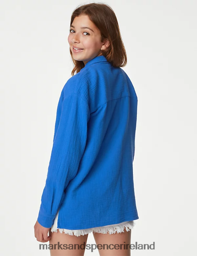 Marks & Spencer Kids Pure Cotton Shirt Blue Clothing 2VJ8DF8750