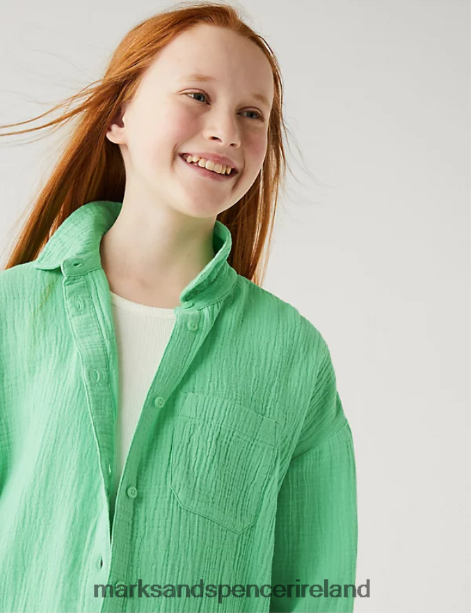 Marks & Spencer Kids Pure Cotton Shirt Green Clothing 2VJ8DF8752