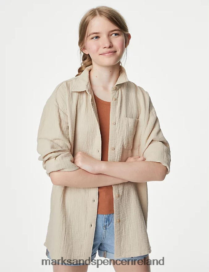 Marks & Spencer Kids Pure Cotton Shirt Stone Clothing 2VJ8DF8751
