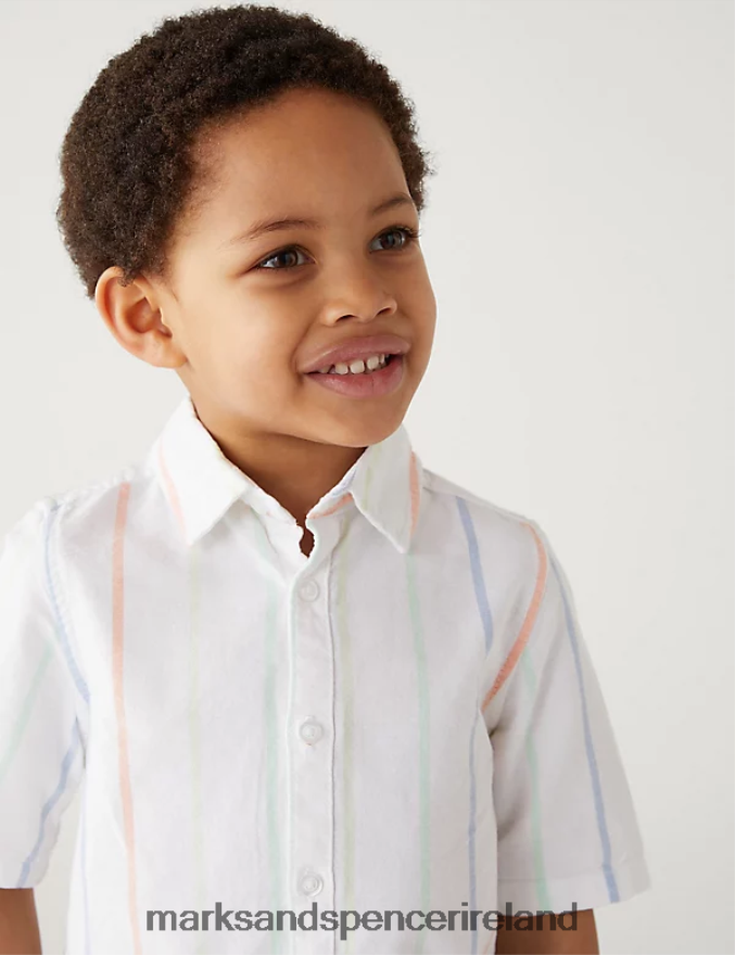 Marks & Spencer Kids Pure Cotton Striped Oxford Shirt White Mix Clothing 2VJ8DF7960