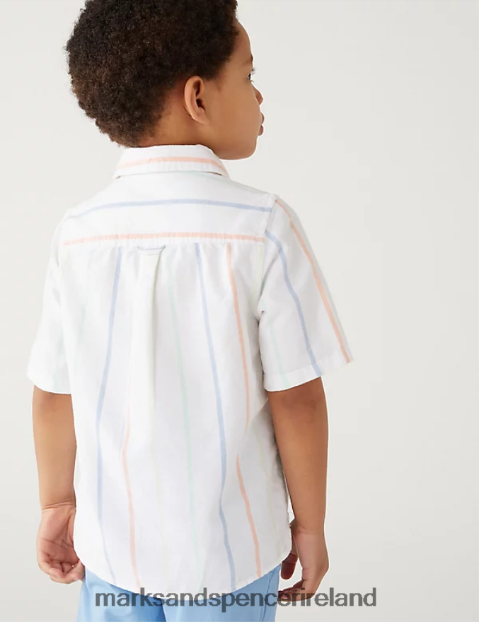 Marks & Spencer Kids Pure Cotton Striped Oxford Shirt White Mix Clothing 2VJ8DF7960