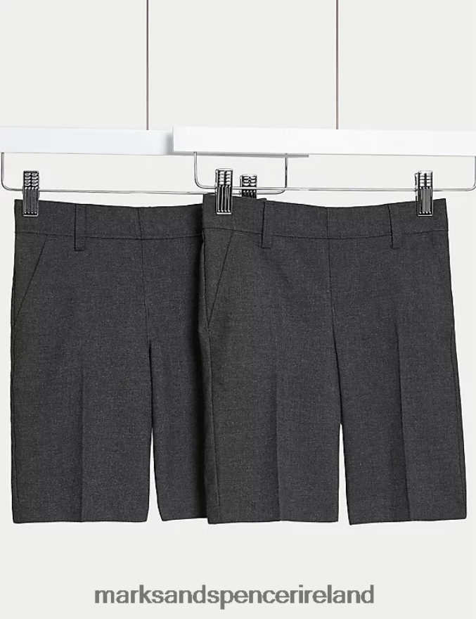Marks & Spencer Kids 2pk Slim Leg Plus Waist School Shorts Grey Clothing 2VJ8DF7872