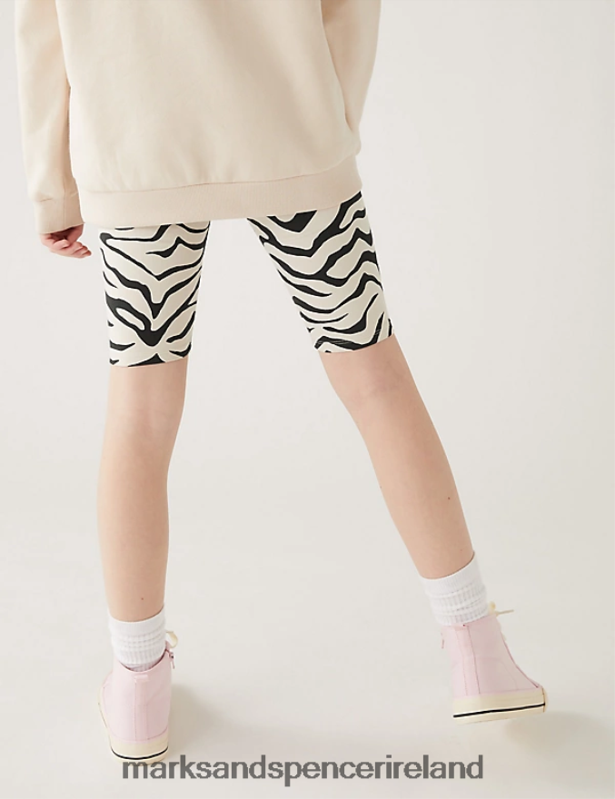 Marks & Spencer Kids Cotton Rich Zebra Print Cycling Shorts Charcoal Mix Clothing 2VJ8DF9472