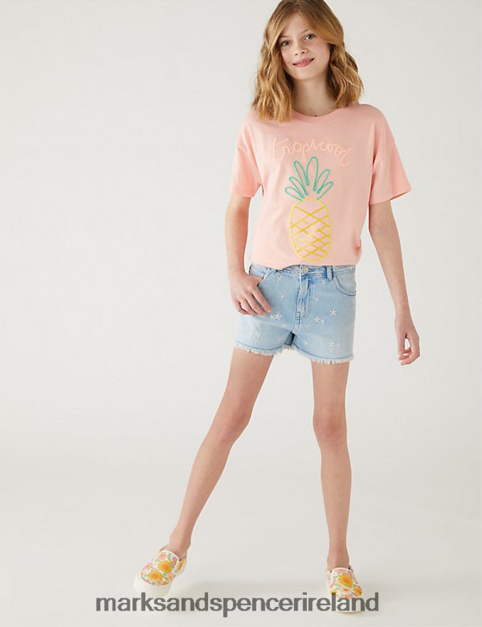 Marks & Spencer Kids Embroidered Shorts Denim Clothing 2VJ8DF9706