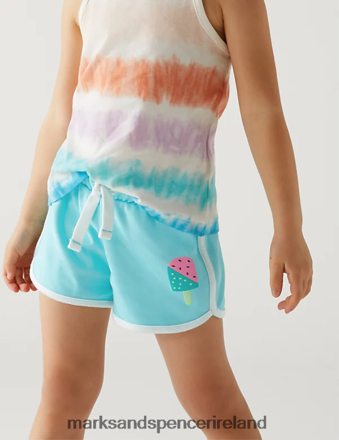 Marks & Spencer Kids Pure Cotton Ice Crea Shorts Aqua Clothing 2VJ8DF9637