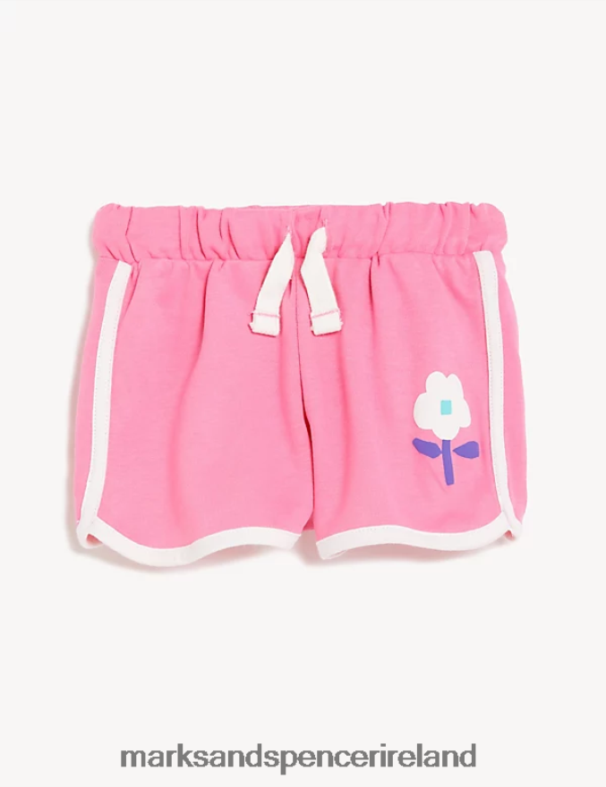 Marks & Spencer Kids Pure Cotton Side Stripe Floral Shorts Pink Clothing 2VJ8DF9625
