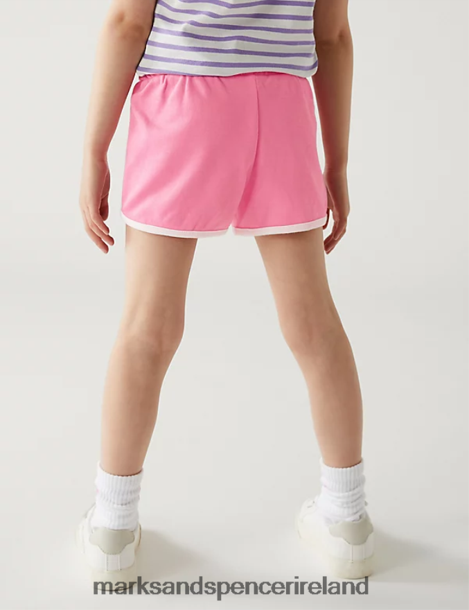 Marks & Spencer Kids Pure Cotton Side Stripe Floral Shorts Pink Clothing 2VJ8DF9625