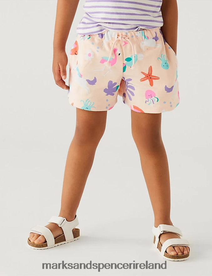 Marks & Spencer Kids Pure Cotton Unicorn Shorts Light Peach Clothing 2VJ8DF9412