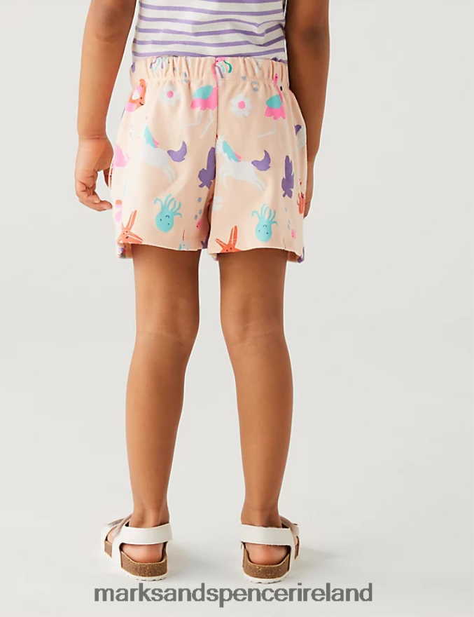 Marks & Spencer Kids Pure Cotton Unicorn Shorts Light Peach Clothing 2VJ8DF9412