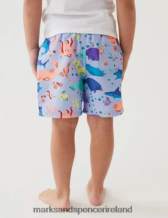Marks & Spencer Kids Sea Creature Swim Shorts Blue Mix Clothing 2VJ8DF8511