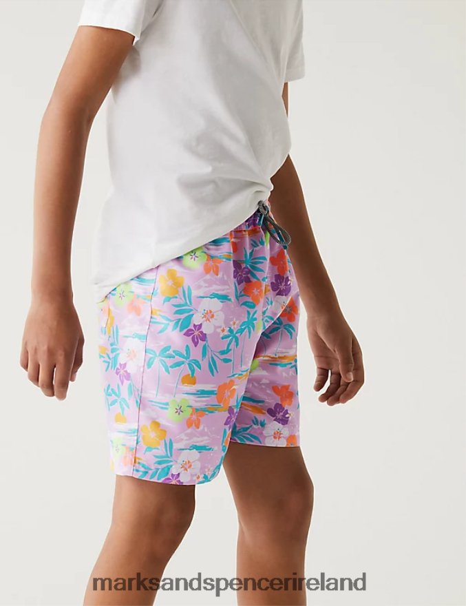 Marks & Spencer Kids Tropical Swim Shorts Purple Mix Clothing 2VJ8DF8491